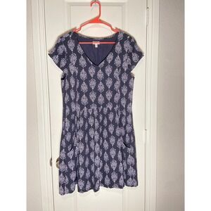 Garnet Hill Women's Dress Size 12 Navy Blue White Paisley Casual Pocket